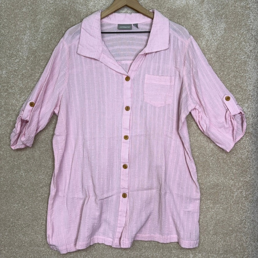Croft & Barrow Gauzy Button Up Shirt Size XXL Pink 100% Cotton Tunic Lightweight
